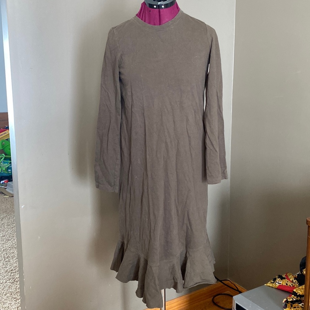 Zara Long Sleeve Cotton Dress with Ruffled Hem (Size S)